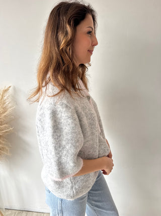 Pink detail grey button knit