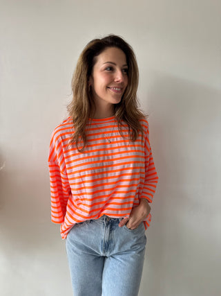 Orange pink striped soleil top