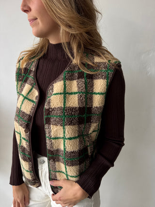 Green detail brown checked vest