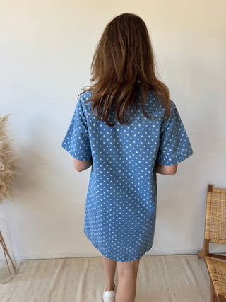 White polka dots denim dress