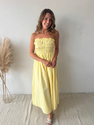 Yellow strapless dress
