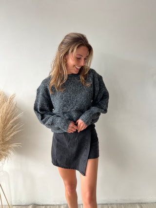 Black denim skort