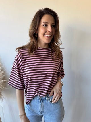 Pink brown striped t-shirt