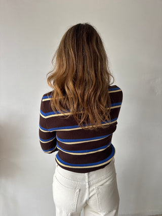 Brown blue ribbed top
