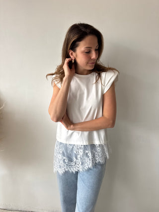 Lace details white top