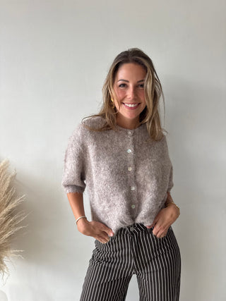 Taupe short sleeves button knit