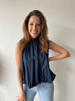 Open back navy bow top