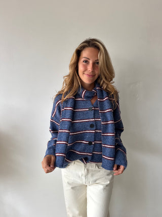 Burgundy blue striped scarf knit