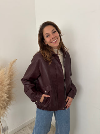 Burgundy faux leather jacket