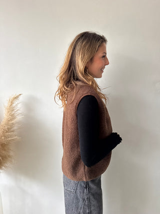 Brown teddy vest
