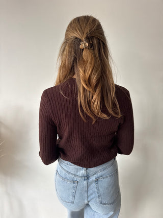 Brown soft ribbed knit top