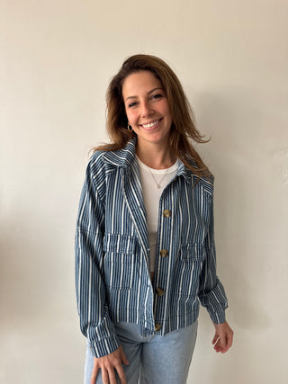 Blue white striped jacket