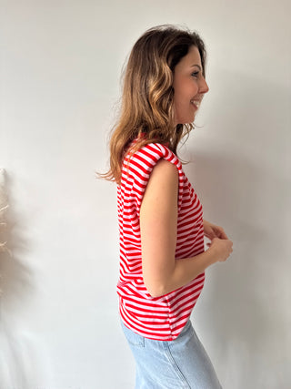 Pink red striped sleeveless top