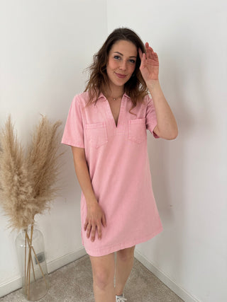 Pink denim dress