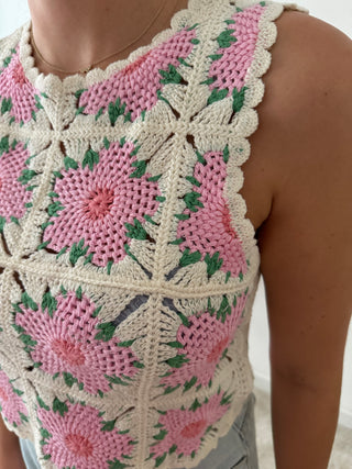 Pink flowers crochet top