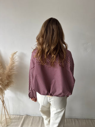Burgundy checked zipper jacket