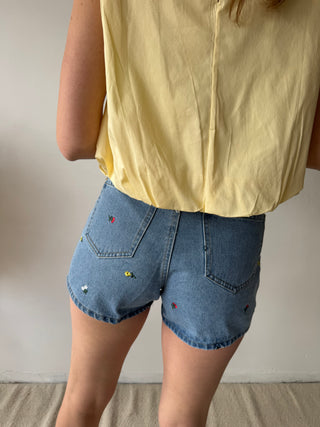 Colorful flowers denim short