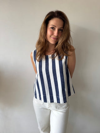 Denim blue striped top