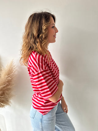 Yellow detail fuchsia t-shirt