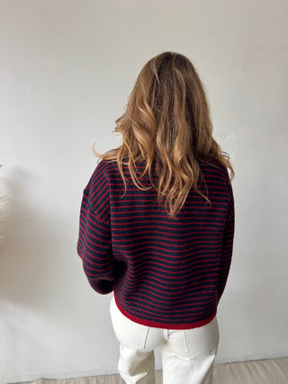 Navy red striped zipper knit