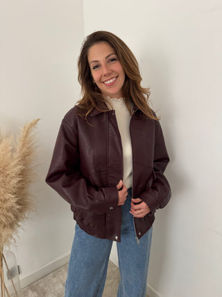 Burgundy faux leather jacket