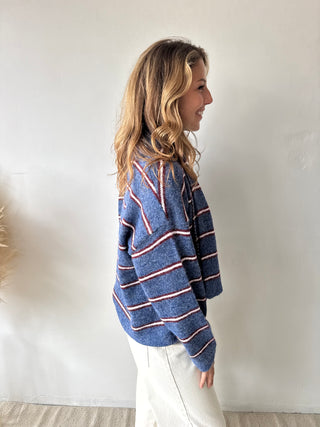 Burgundy blue striped scarf knit