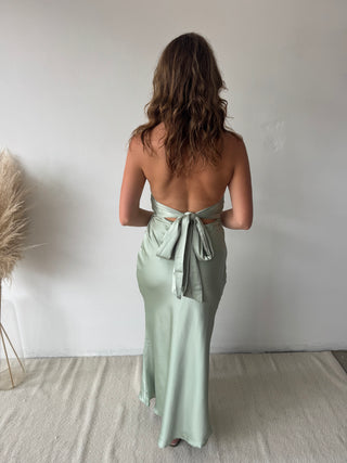 Mint satin maxi dress
