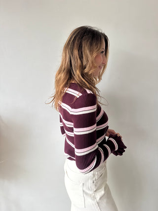 Burgundy pink ribbed top