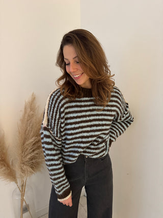 Brown blue striped soft knit