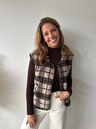 Brown beige checked vest