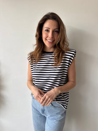 Navy white striped sleeveless top