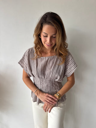 Brown striped peplum top