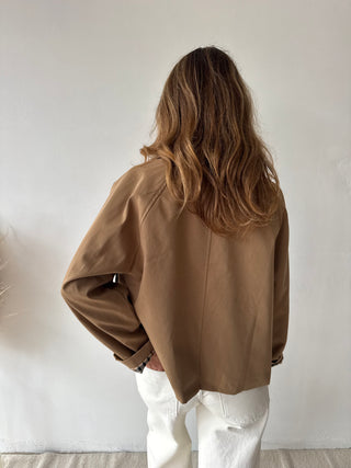 Taupe checked details trench jacket