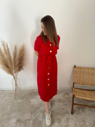 Red button down tetra dress