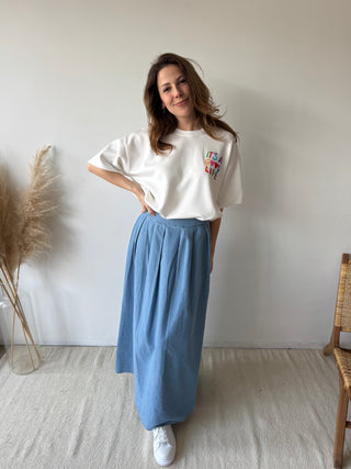 Blue denim maxi skirt
