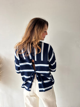 Navy striped knot back knit