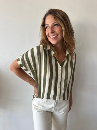 Kaki striped tetra top