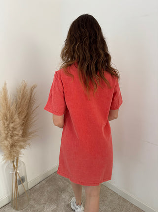 Coral denim dress