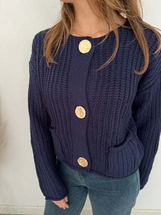 Gold buttons navy knit