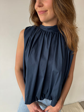 Open back navy bow top