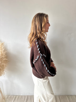 Blue stitch brown knit