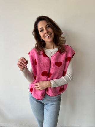 Red hearts fuchsia bodywarmer
