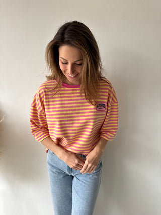 Pink yellow striped amour t-shirt