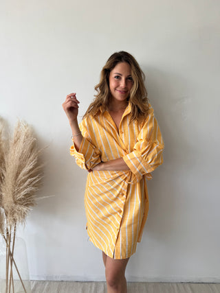 Yellow knot shirt dress