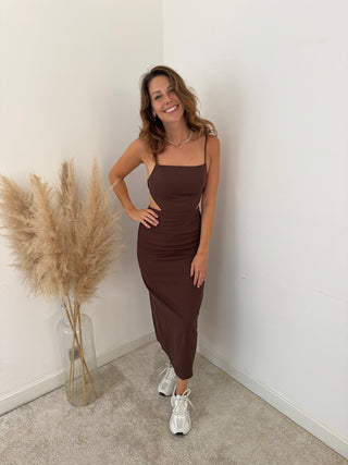 Cut out linen brown dress
