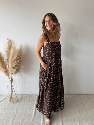 Brown polka maxi dress