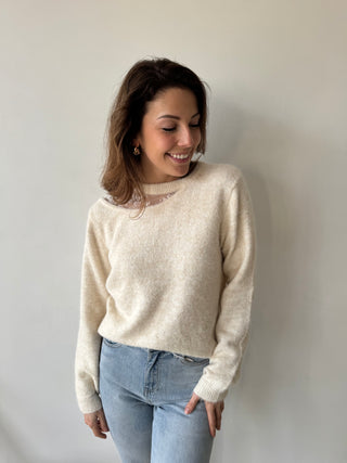 Flowers details beige knit