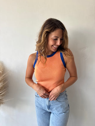Blue detail orange top