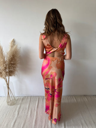 Orange pink silky dress
