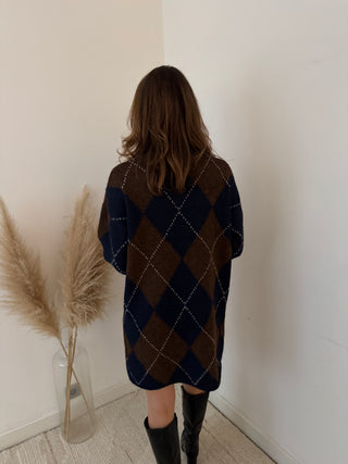 Navy brown argyle sweater dress